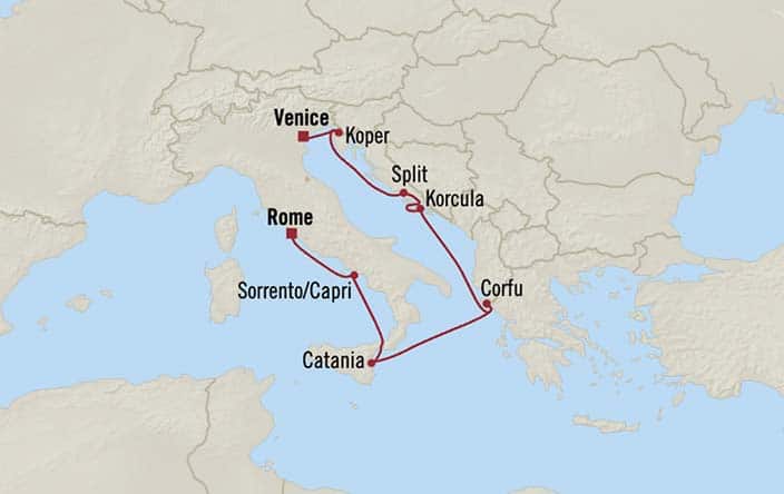 Itinerary Map for Oceania Cruises Sirena Voyage ID SIR260602