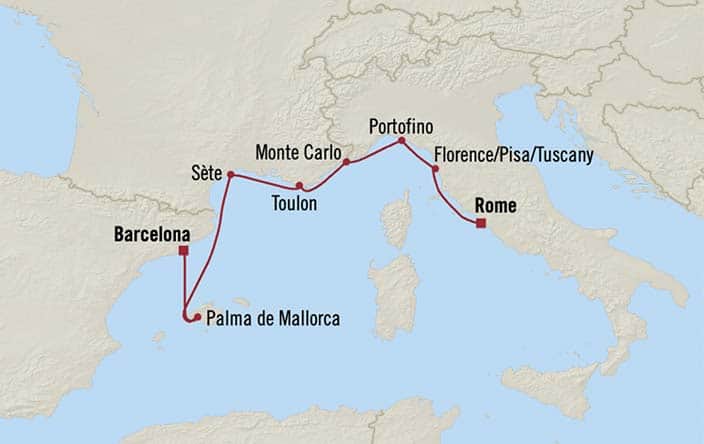 Itinerary Map for Oceania Cruises Sirena Voyage ID SIR260609