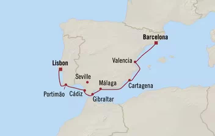 Itnerary Map for Oceania Cruises Sirena Voyage ID SIR260616