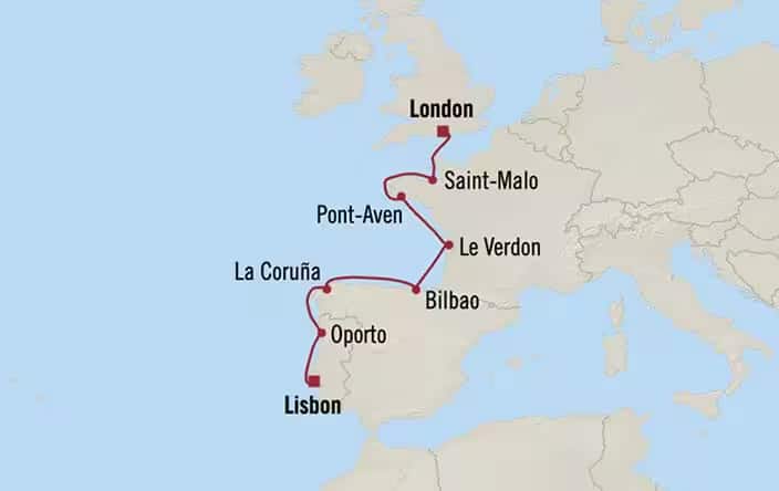 Itnerary Map for Oceania Cruises Sirena Voyage ID SIR260623