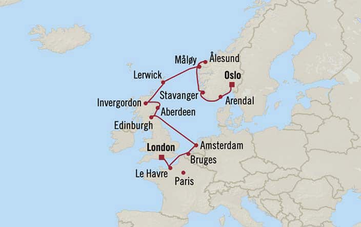Itnerary Map for Oceania Cruises Sirena Voyage ID SIR260630