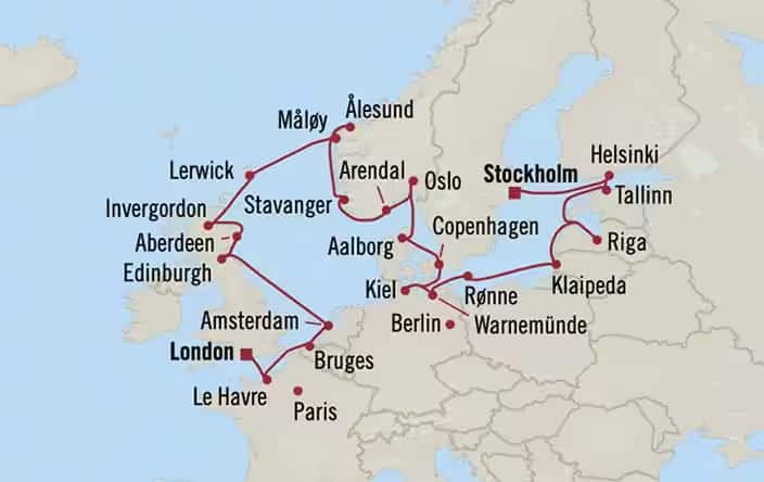 Itnerary Map for Oceania Cruises Sirena Voyage ID SIR260630A
