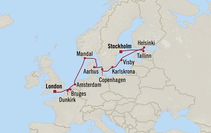 Itinerary Map for Oceania Cruises Sirena Voyage ID SIR260724