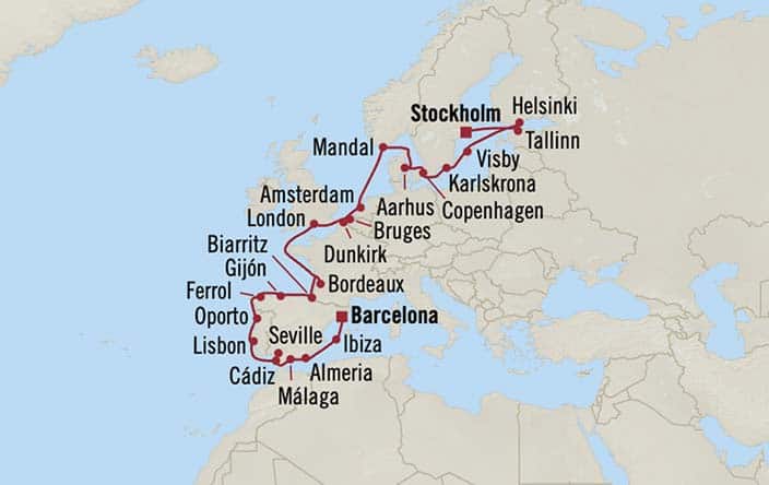 Itinerary Map for Oceania Cruises Sirena Voyage ID SIR260724A