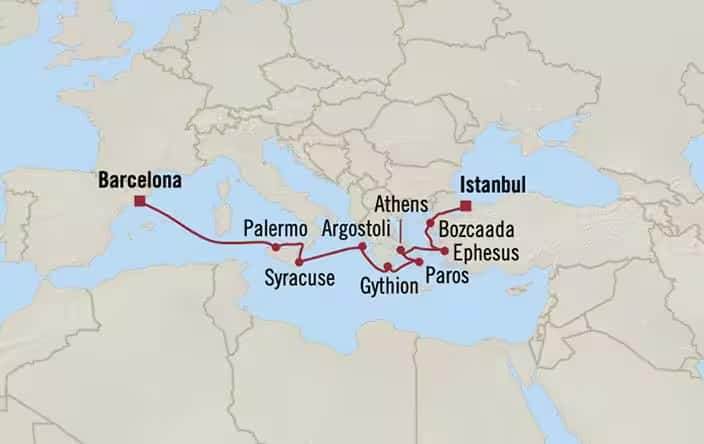 Itnerary Map for Oceania Cruises Sirena Voyage ID SIR260817