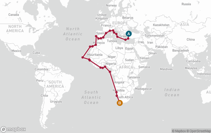 Itinerary Map for Oceania Cruises Sirena Voyage ID SIR260827A