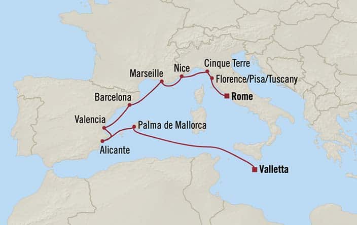 Itinerary Map for Oceania Cruises Sirena Voyage ID SIR260910