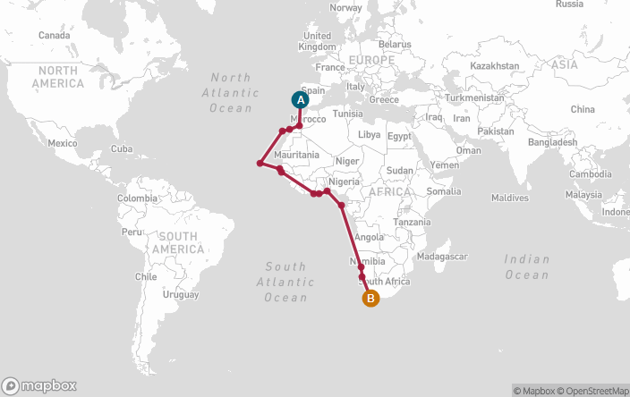 Itinerary Map for Oceania Cruises Sirena Voyage ID SIR260910A
