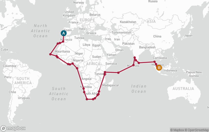 Itinerary Map for Oceania Cruises Sirena Voyage ID SIR260910B