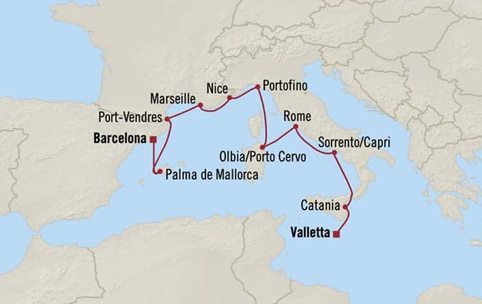 Itinerary Map for Oceania Cruises Sirena Voyage ID SIR260920
