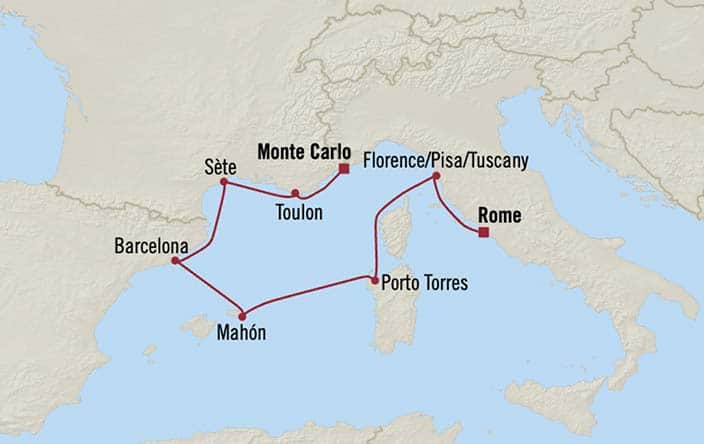 Itinerary Map for Oceania Cruises Sirena Voyage ID SIR261012