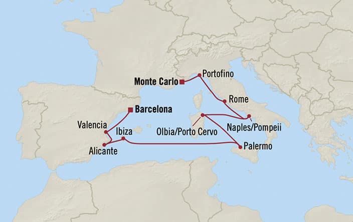 Itinerary Map for Oceania Cruises Sirena Voyage ID SIR261019
