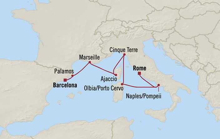 Itinerary Map for Oceania Cruises Sirena Voyage ID SIR261029