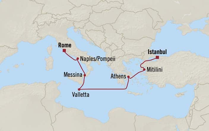 Itinerary Map for Oceania Cruises Sirena Voyage ID SIR261105