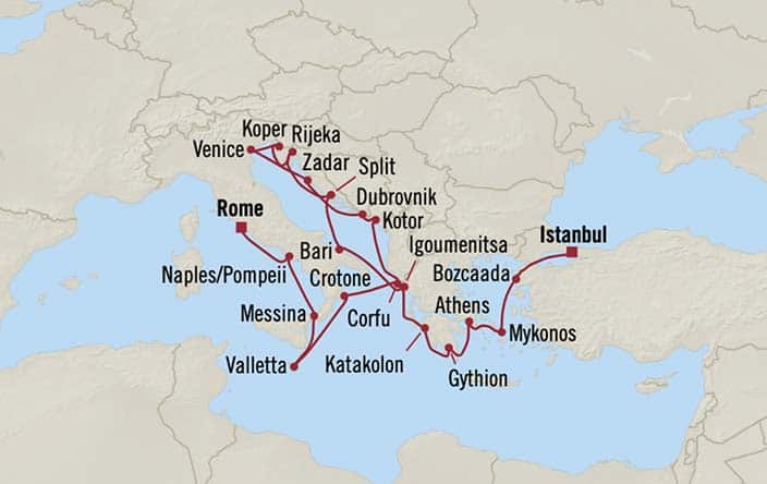 Itinerary Map for Oceania Cruises Sirena Voyage ID SIR261112A