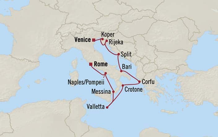 Itinerary Map for Oceania Cruises Sirena Voyage ID SIR261122