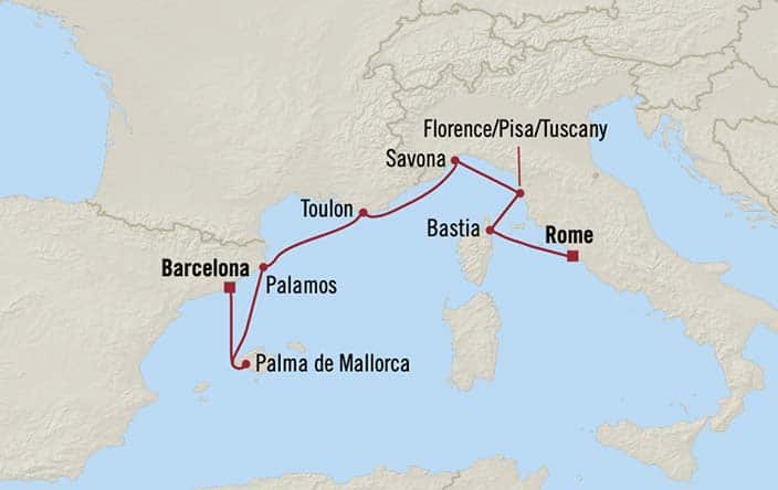 Itinerary Map for Oceania Cruises Sirena Voyage ID SIR261202