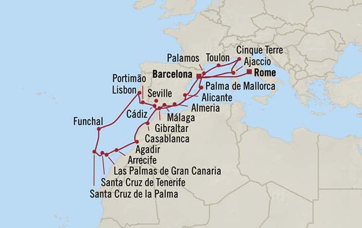 Itinerary Map for Oceania Cruises Sirena Voyage ID SIR261209A