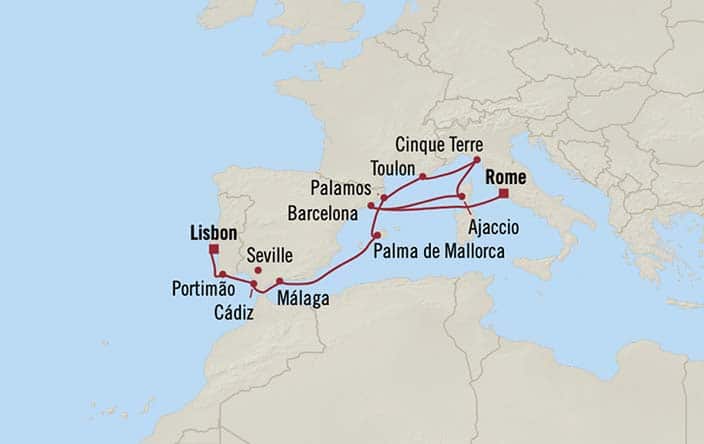 Itinerary Map for Oceania Cruises Sirena Voyage ID SIR261221