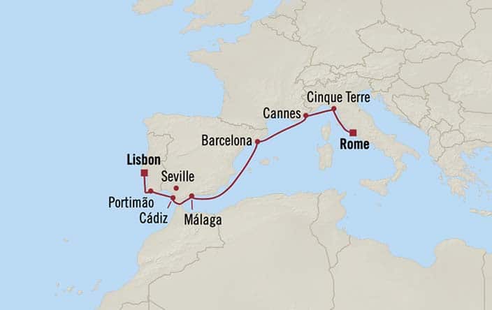 Itinerary Map for Oceania Cruises Sirena Voyage ID SIR270303