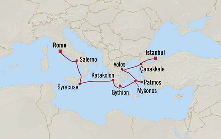 Itinerary Map for Oceania Cruises Sirena Voyage ID SIR270329