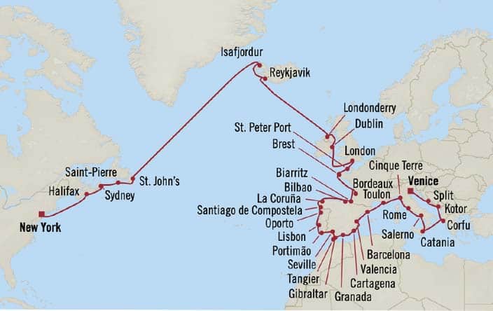 Itinerary Map for Oceania Cruises Sirena Voyage ID SIR270807C