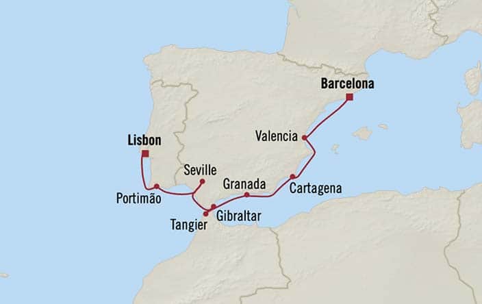 Itinerary Map for Oceania Cruises Sirena Voyage ID SIR270816