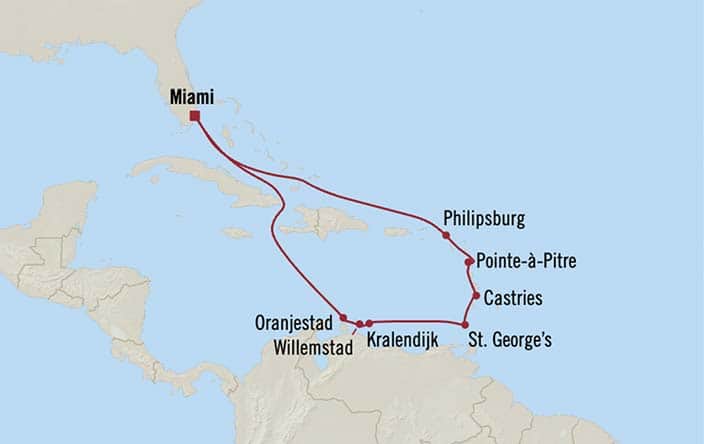 Itinerary Map for Oceania Cruises Sirena Voyage ID SIR271128