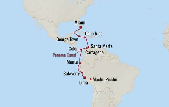 Itinerary Map for Oceania Cruises Sirena Voyage ID SIR280105