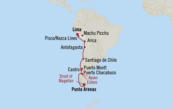Itinerary Map for Oceania Cruises Sirena Voyage ID SIR280119