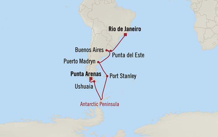 Itinerary Map for Oceania Cruises Sirena Voyage ID SIR280202