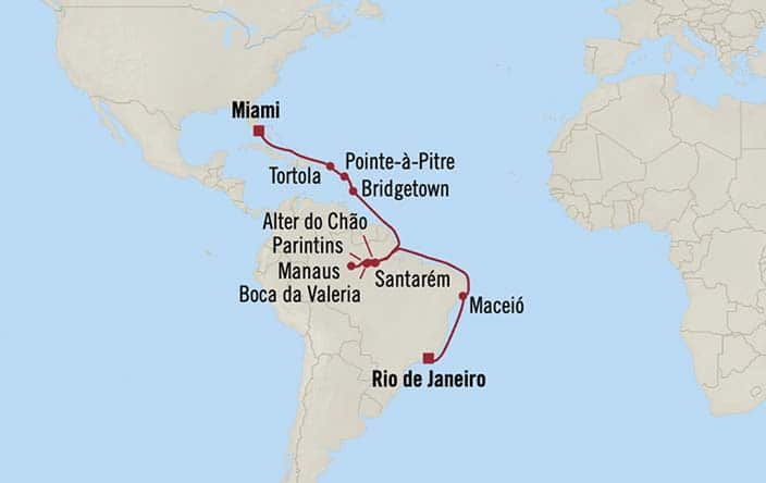 Itinerary Map for Oceania Cruises Sirena Voyage ID SIR280218