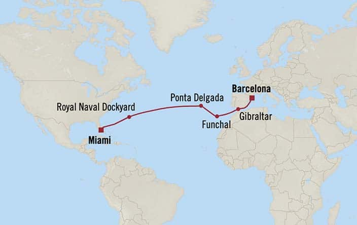 Itinerary Map for Oceania Cruises Sirena Voyage ID SIR280310