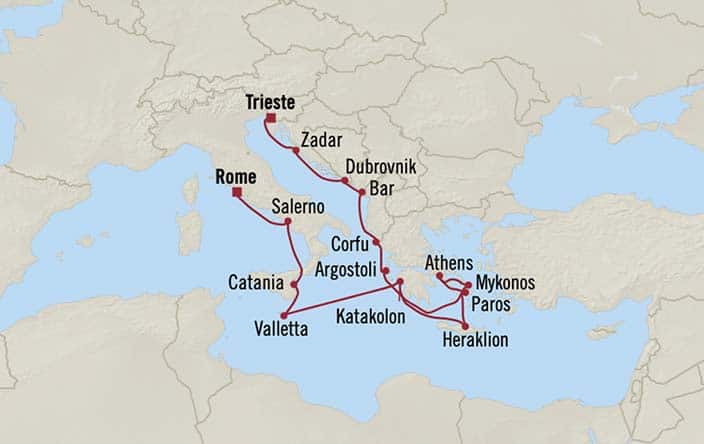 Oceania Cruises Sonata Itinerary Map for Oceania Cruises Voyage ID SON270807