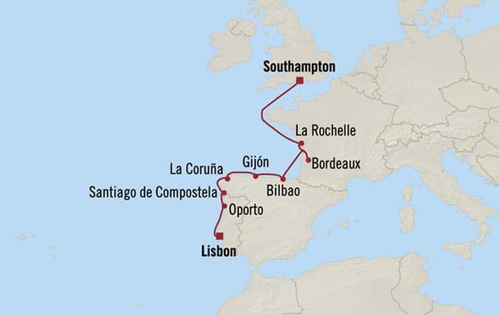 Oceania Cruises Sonata Itinerary Map for Oceania Cruises Voyage ID SON270915