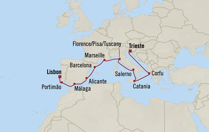 Oceania Cruises Sonata Itinerary Map for Oceania Cruises Voyage ID SON270925