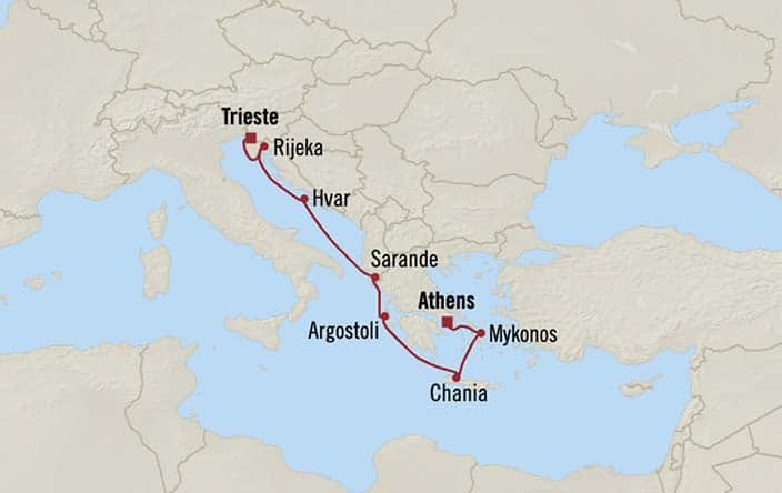 Oceania Cruises Sonata Itinerary Map for Oceania Cruises Voyage ID SON271007