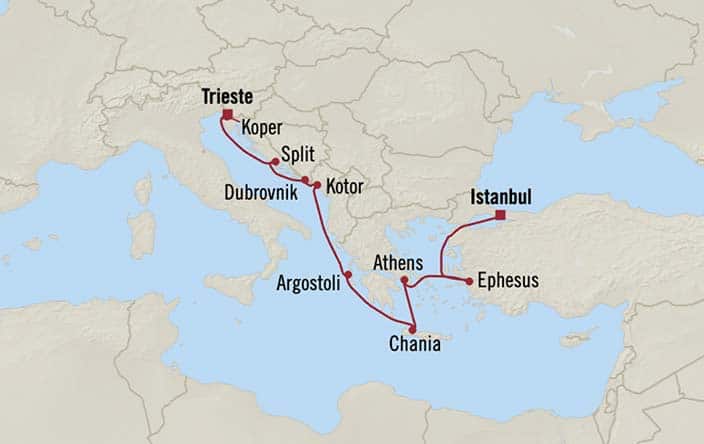 Oceania Cruises Sonata Itinerary Map for Oceania Cruises Voyage ID SON271021