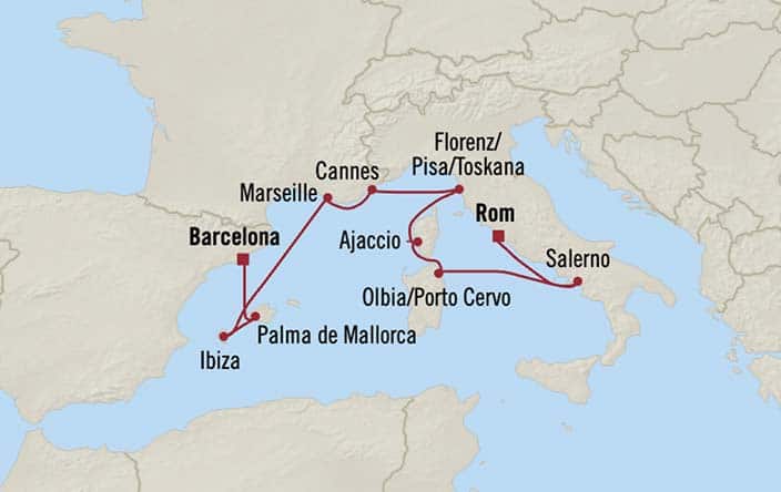 Oceania Cruises Sonata Itinerary Map for Oceania Cruises Voyage ID SON271109