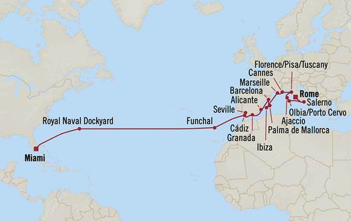 Oceania Cruises Sonata Itinerary Map for Oceania Cruises Voyage ID SON271109A