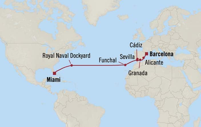 Oceania Cruises Sonata Itinerary Map for Oceania Cruises Voyage ID SON271118