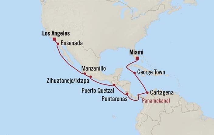 Oceania Cruises Sonata Itinerary Map for Oceania Cruises Voyage ID SON271219