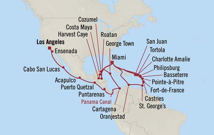 Oceania Cruises Sonata Itinerary Map for Oceania Cruises Voyage ID SON280106C
