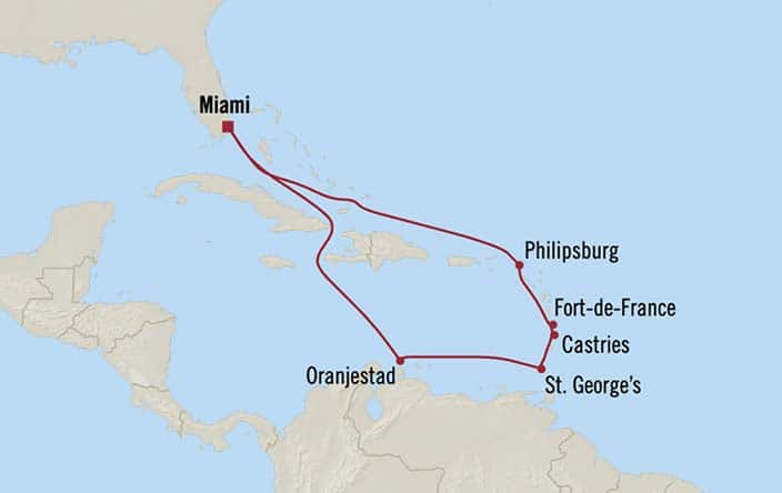 Oceania Cruises Sonata Itinerary Map for Oceania Cruises Voyage ID SON280122