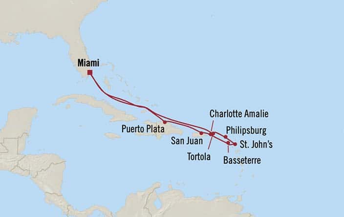 Oceania Cruises Sonata Itinerary Map for Oceania Cruises Voyage ID SON280219