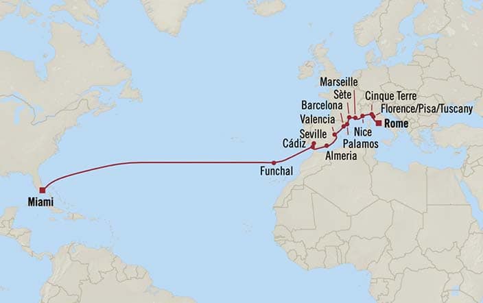 Oceania Cruises Sonata Itinerary Map for Oceania Cruises Voyage ID SON280318A