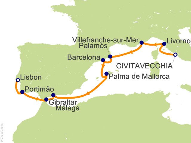 Oceania Sonata itinerary map for voyage SON280408