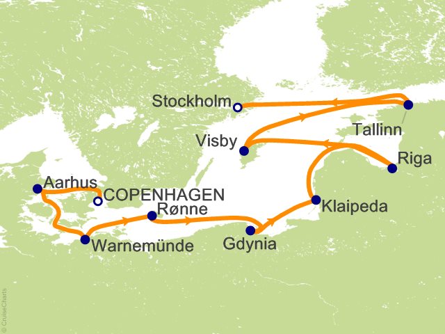 Oceania Sonata itinerary map for voyage SON280511
