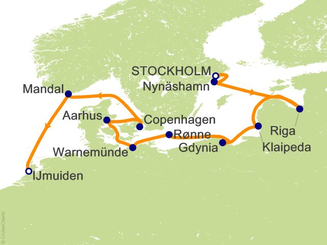 Oceania Sonata itinerary map for voyage SON280521