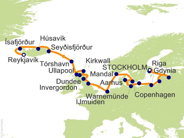 Oceania Sonata itinerary map for voyage SON280521A